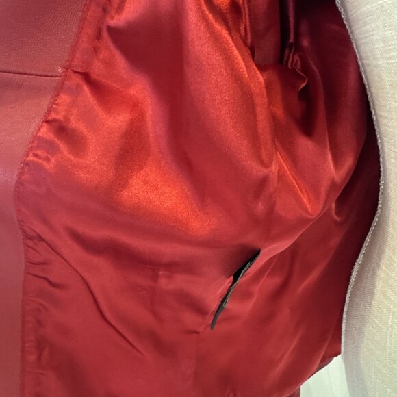 LNR Womens Red Leather Jacket With Zipper Front & High Collar XL - Picture 8 of 14